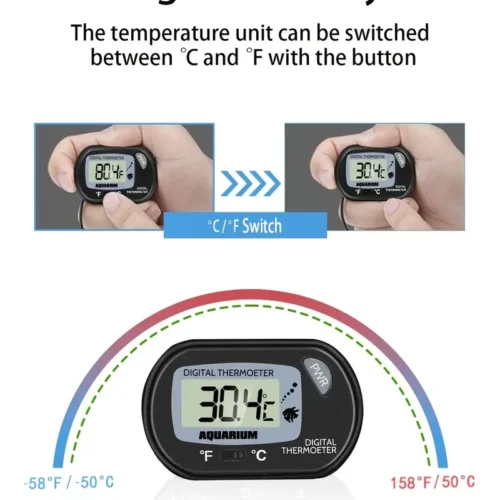1x Termometro Digitale Acquario NERO Sonda Ventosa Alta Precisione