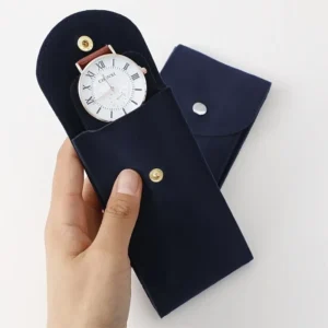 1x Custodia Orologio Viaggio Camoscio Chiusura Ribalta NERA Premium