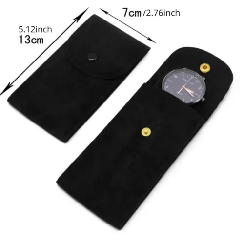 1x Custodia Orologio Viaggio Camoscio Chiusura Ribalta NERA Premium