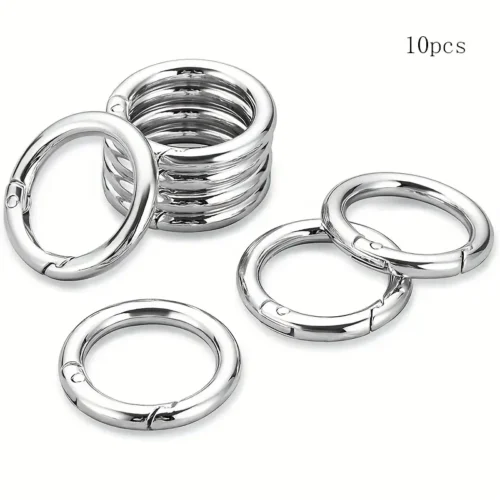 10x Clip Portachiavi Rotondi Anelli Moschettoni Chiavi Argentati Borse