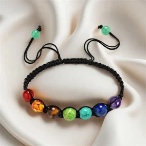 1x Bracciale Intrecciato Chakra Pietre Corda Nera Regolabile