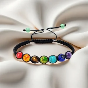 1x Bracciale Intrecciato Chakra Pietre Corda Nera Regolabile