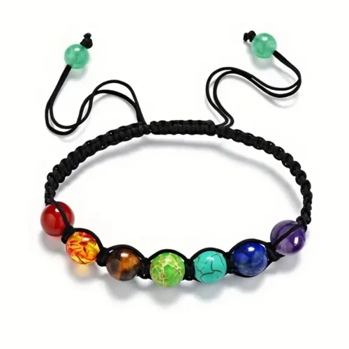1x Bracciale Intrecciato Chakra Pietre Corda Nera Regolabile