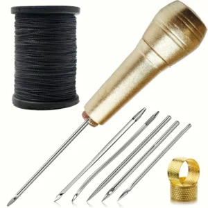 6x Punte cucito pelle manico lega filo nylon nero aghi