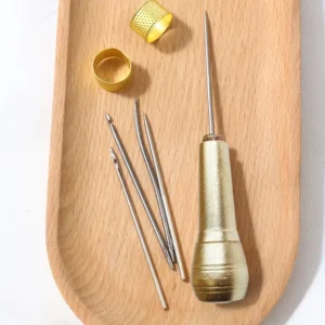 6x Punte cucito pelle manico lega filo nylon nero aghi