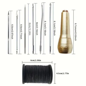6x Punte cucito pelle manico lega filo nylon nero aghi