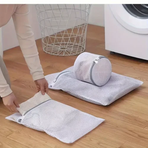 1x Sacchetto lavabili scarpe poliestere bianco tasca rete