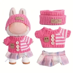 Vestiti bambole per Labubu completo casual gonna peluche colori misti