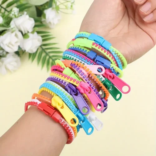 10x braccialetti cerniera plastica doppia tinta chiusura regolabile colorati