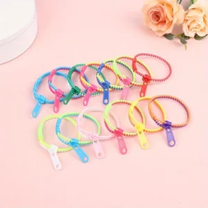 10x braccialetti cerniera plastica doppia tinta chiusura regolabile colorati
