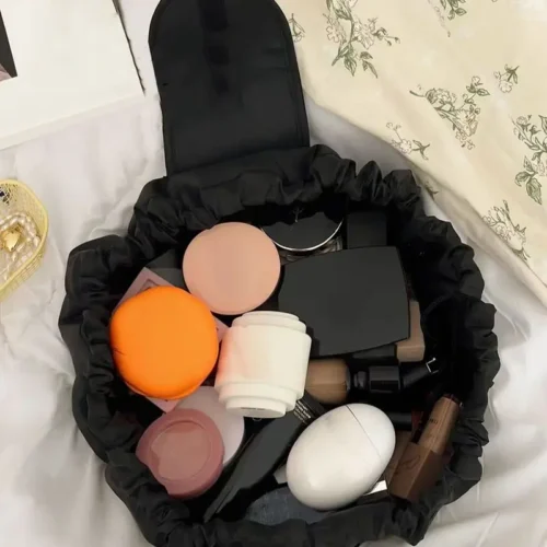 grande borsa trucco poliestere tasca interna organizer viaggio nera