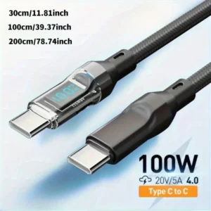 Cavo ricarica dati 100W 1m display LED C a C tipo-C velocità alta compatibile