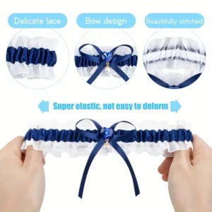 giarrettiera sposa pizzo bianco blu personalizzata taglie forti fiocchi pendenti