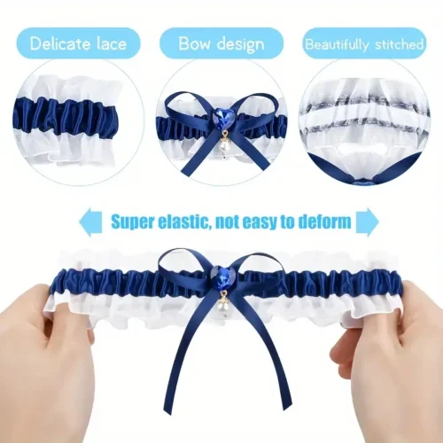 giarrettiera sposa pizzo bianco blu personalizzata taglie forti fiocchi pendenti