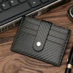 Portafoglio pelle sintetica NERO fibra carbonio business chiusura fibbia unisex