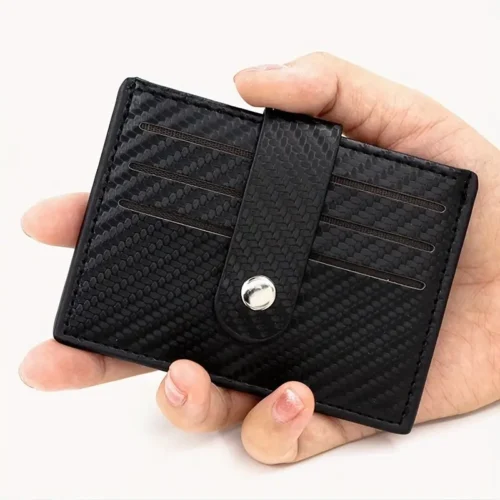 Portafoglio pelle sintetica NERO fibra carbonio business chiusura fibbia unisex