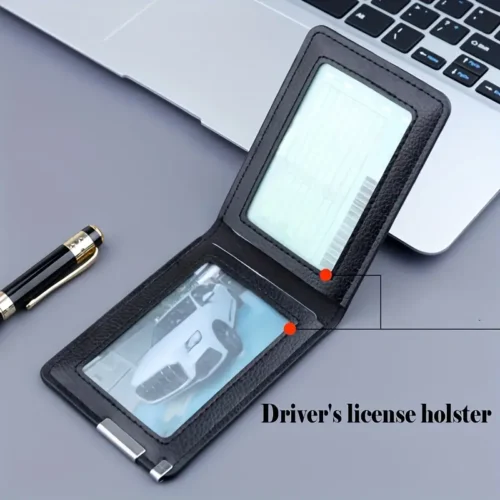 Porta patente nero uomo design auto pelle sintetica elegante con accenti dorati