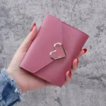 Mini portafoglio rosa vintage donne chiusura cuore slot carte resistente qualità