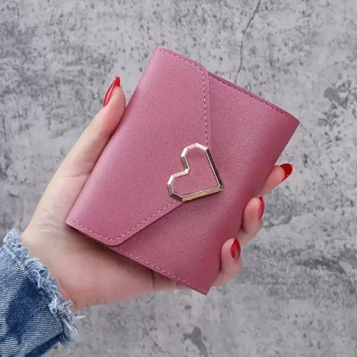 Mini portafoglio rosa vintage donne chiusura cuore slot carte resistente qualità