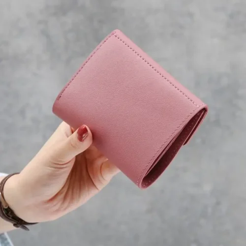 Mini portafoglio rosa vintage donne chiusura cuore slot carte resistente qualità