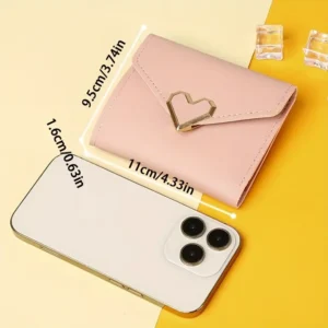 Mini portafoglio rosa vintage donne chiusura cuore slot carte resistente qualità