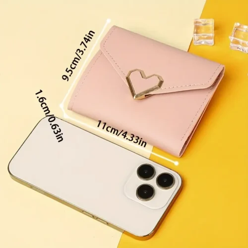 Mini portafoglio rosa vintage donne chiusura cuore slot carte resistente qualità