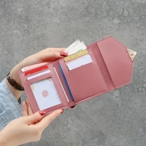 Mini portafoglio rosa vintage donne chiusura cuore slot carte resistente qualità