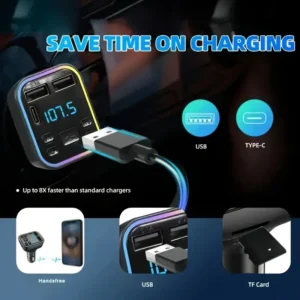 Lettore MP3 auto USB C ricarica rapida doppio caricabatterie trasmettitore FM