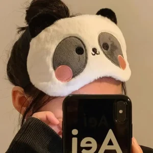 Maschera sonno panda peluche morbido unisex regolabile sollievo insonnia