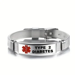 Bracciale diabete tipo 2 acciaio inox uomo rosso emergenza allarme