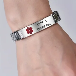 Bracciale diabete tipo 2 acciaio inox uomo rosso emergenza allarme