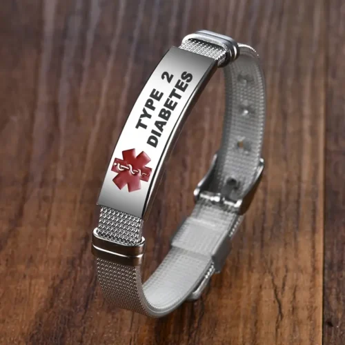Bracciale diabete tipo 2 acciaio inox uomo rosso emergenza allarme