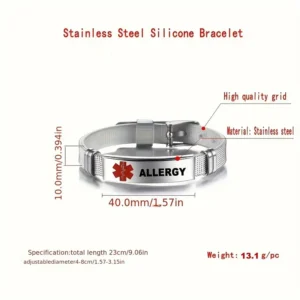 Bracciale diabete tipo 2 acciaio inox uomo rosso emergenza allarme