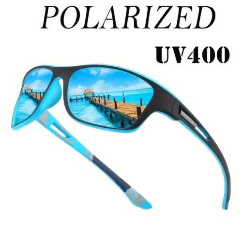 Occhiali sole sportivi unisex polarizzati UV400 blu nero guida pesca corsa