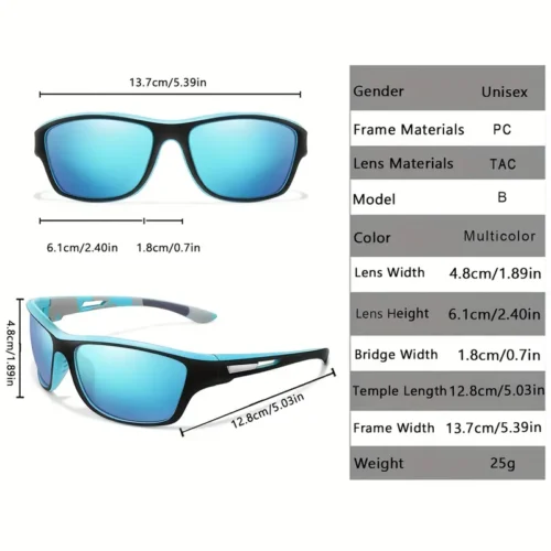 Occhiali sole sportivi unisex polarizzati UV400 blu nero guida pesca corsa