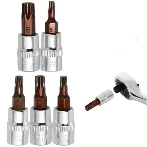 5pz punte cacciavite torx 1/4" adattatore bussola T15 T20 T25 T30 T40