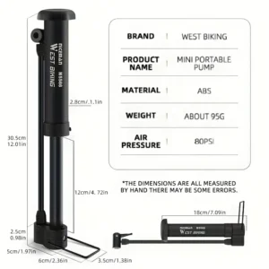 Pompa aria portatile 80PSI nera WEST BIKING bici mini efficiente rapida