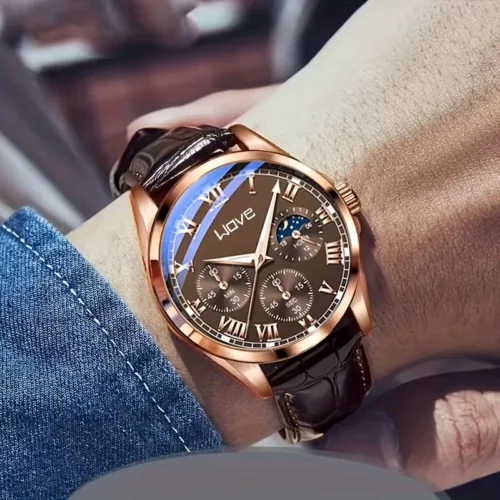 1x orologio polso uomo elettronico quadrato pelle sintetica casual business