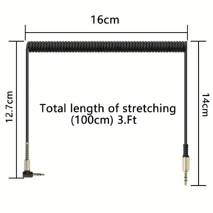 Cavo audio 3.5mm maschio-maschio stereo avvolto angolo retto auto mp3 nero