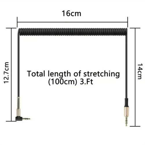 Cavo audio 3.5mm maschio-maschio stereo avvolto angolo retto auto mp3 nero