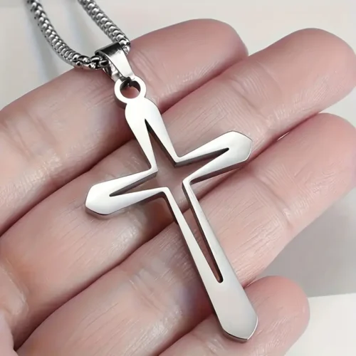 Collana croce acciaio inox elegante minimal resistente uomo donna regalo