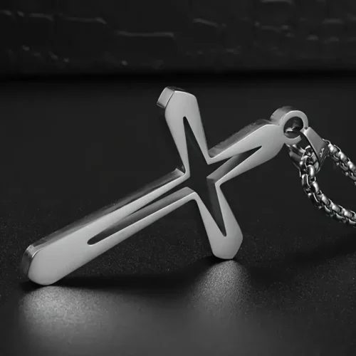 Collana croce acciaio inox elegante minimal resistente uomo donna regalo