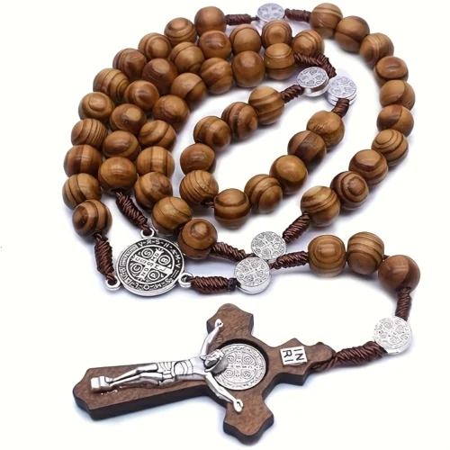 Collana rosario legno perline preghiera artigianale accessorio religioso