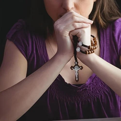 Collana rosario legno perline preghiera artigianale accessorio religioso