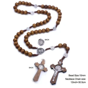 Collana rosario legno perline preghiera artigianale accessorio religioso