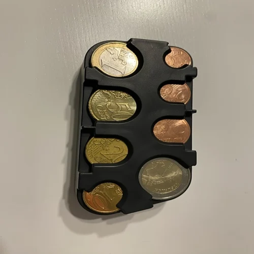 Scatola plastica distributore monete euro organizer compatto portatile