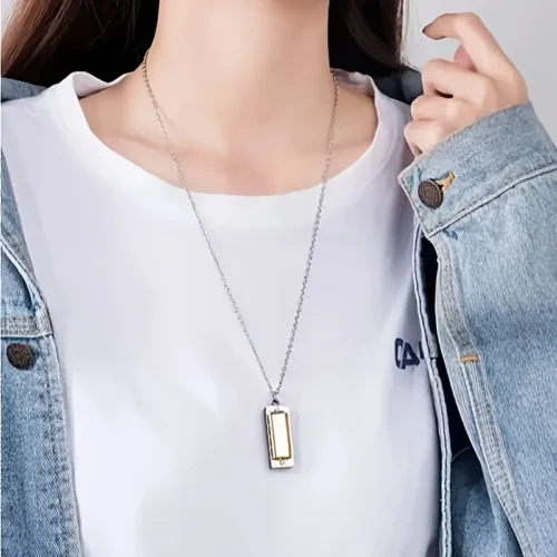 Mini collana armonica 4 fori 8 note metallo NERA strumento principianti regalo