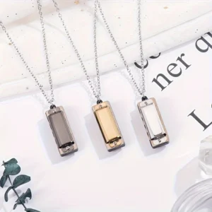 Mini collana armonica 4 fori 8 note metallo NERA strumento principianti regalo
