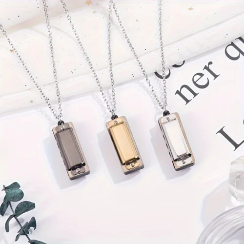 Mini collana armonica 4 fori 8 note metallo NERA strumento principianti regalo