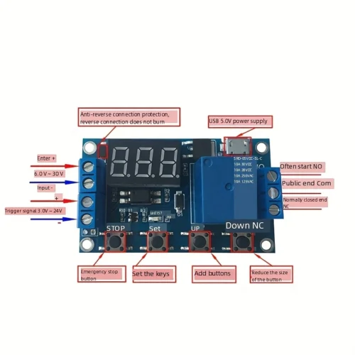 Modulo relè timer programmabile 6-30V DC LED USB ciclico display digitale